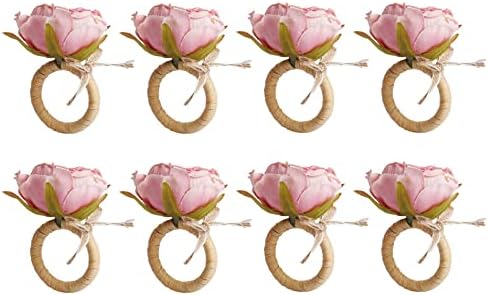 Flower Napkin Rings Set of 8,Pink Peony Flower Handmade Napkin Holder Rings Table Decorations for Wedding,Fall,Daily Party,Picnics,Banquet,Luncheons,Birthday,Christmas,Valentine's,Thanksgiving by FEKIDO