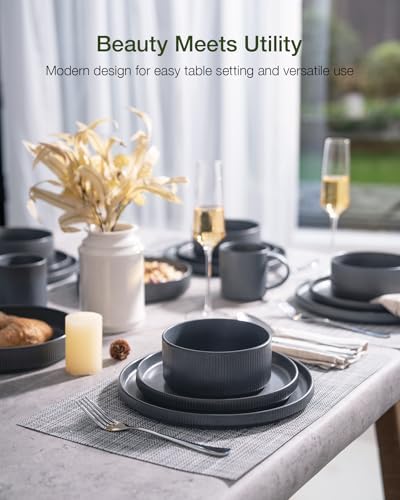 Famiware Star Stoneware Dinnerware Sets with Pasta Bowls, 24pc Dishes for 6 - Image 2