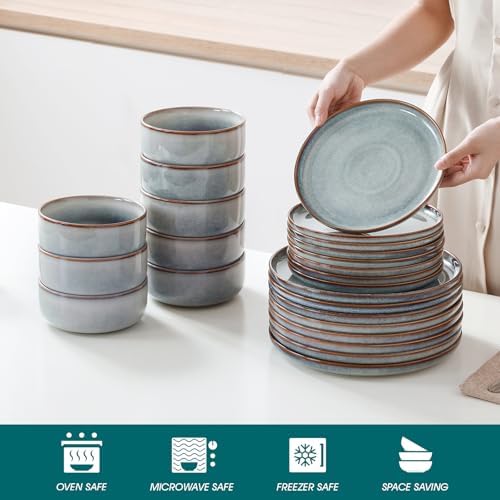 vancasso PLAYA Plates and Bowls Sets, 24 Pieces Light-Blue Dinnerware Sets for Kitchen, Reactive Glaze Dishes Set for 8, Dishwasher and Microwave Safe - Image 4