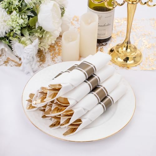 Supernal 120 Pack Gold Plastic Silverware Wrapped Cutlery Set with Napkin - Image 3