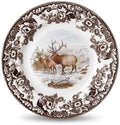 Spode Woodland Elk Salad Plate - American Wildlife Design, British Flowers Border for Rustic Dining, 8 Inch Fine Earthenware - Oven, Microwave, Freezer & Dishwasher Safe, Made in England by Spode