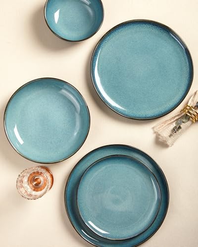 Pokini 10 Inch Ceramic Dinner Plates Set of 6, Wavy Rim Stoneware Plates - Image 5