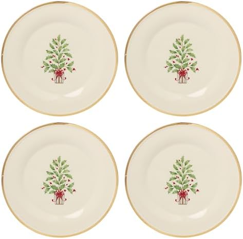 Lenox Holiday Christmas Tree Accent Plates, Appetizer Set for 4 by Lenox