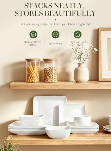 Porcelain Square Dinner Plates, 8.4 in White Dessert Plates, Set of 4 - Image 6