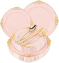 125PCS Pink and Gold Plastic Plates for Weddings Baby Shower Parties by Joyido
