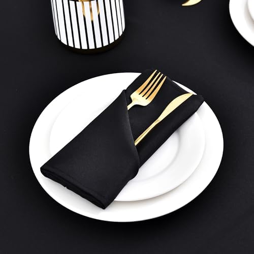 Wolkemer Set of 4 Black Cloth Napkins 17 x 17 Inches Solid Washable Polyester Dinner Napkins with Hemmed Edges for Dinners Parties Weddings Banquets Events Table Decoration - Image 3