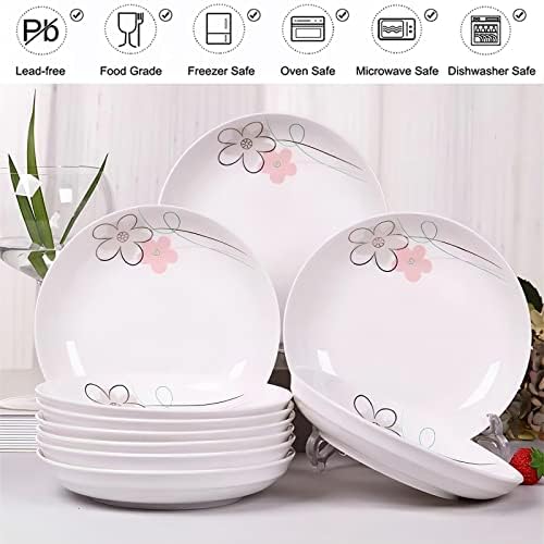 5 Pack Porcelain Plates with Pink Flower Pattern, 7 inch Large Dessert Salad Ceramic Dinner Plates, Porcelain Dessert Dishes for Steak, Pasta, Pizza, Appetizer ( Dishwasher Safe & Microwave Safe) - Image 7