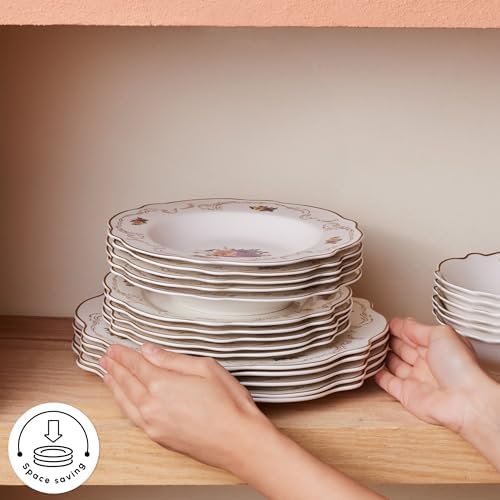 Karaca Forever Bone China Antique 24-Piece Dinner Set for 6 People, Multicolor Floral Dinnerware Set, Lightweight Fine China Plates and Bowls, Microwave and Dishwasher Safe Tableware - Image 2