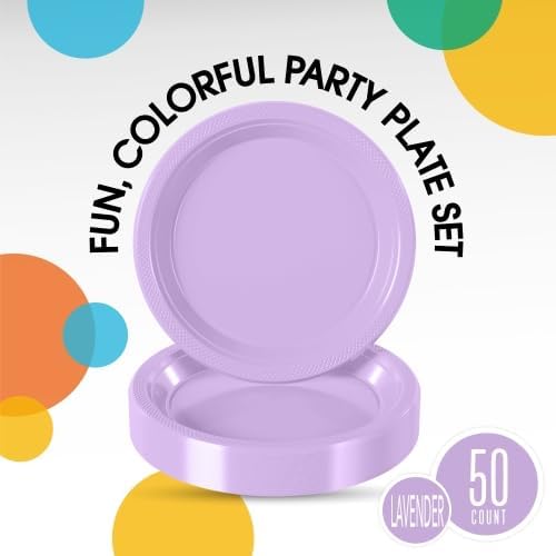 Party Solids Sturdy Lavender Plastic Plates 9" Party Plates 50 Pcs - Image 2
