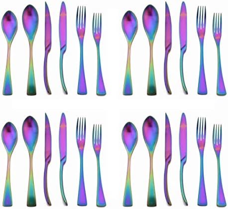 Luxury 18/10 Stainless Steel Matte Rainbow Colorful Cutlery Flatware Set - Utensil Set Steak Spoons and Forks Knife Silverware Set,Service for 4 (24-Piece) by Uniturcky