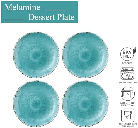 UP Crackle Melamine Round Dessert Plates, Small Serving Plates, for Appetizer, Snacks, and Side Dishes, Turquoise, 6 Inch, Set of 4 - Image 2