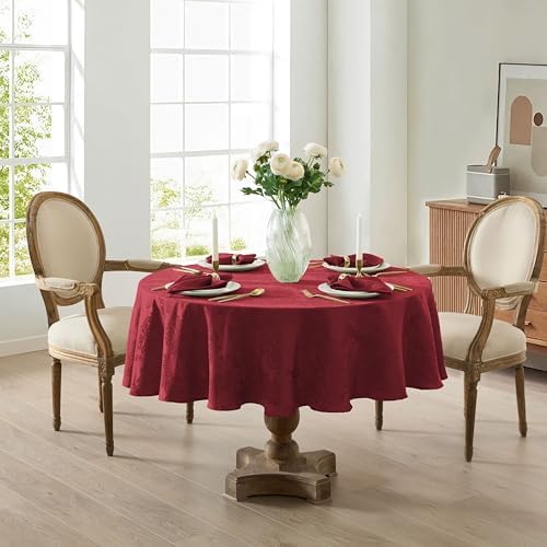 Newbridge Barcelona Damask Fabric Tablecloth, 70 Inch Round, Burgundy – No Iron, Soil Resistant Table Cover for Dining, Parties and Holidays - Image 6