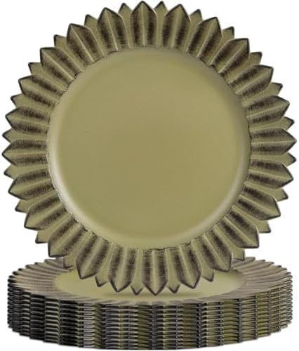 MAONAME Matte Green Charger Plates Set of 12, Chargers with Sunflower Rim by MAONAME