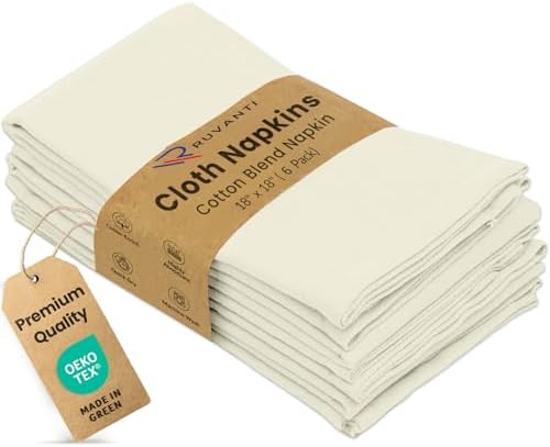 Ruvanti Cloth Napkins Set of 6, Cotton Enrich 18”x18” - Ivory by Ruvanti