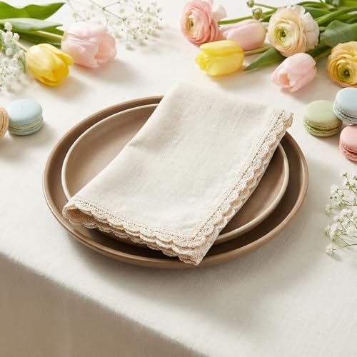 The Beer Valley Set of 12 Flax Lace Cloth Napkins 20x20 Inch - Natural - Image 5