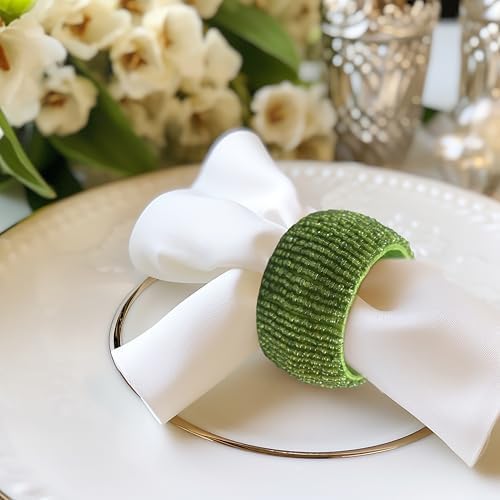 COTTON CRAFT Glitz Handmade Beaded Napkin Rings - Set of 12 - Green - Image 2