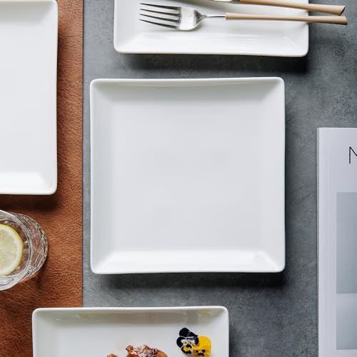 Ceramic Square Dinner Plates,7.7 Inch Square Serving Plate for Steak, Pasta, Salad, Snacks, Dessert, Appetizer Plates-Set of 4 - Image 5