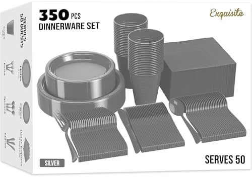 Exquisite 350 Pcs Silver Plates and Napkins Party Supplies Plate Sets by Exquisite