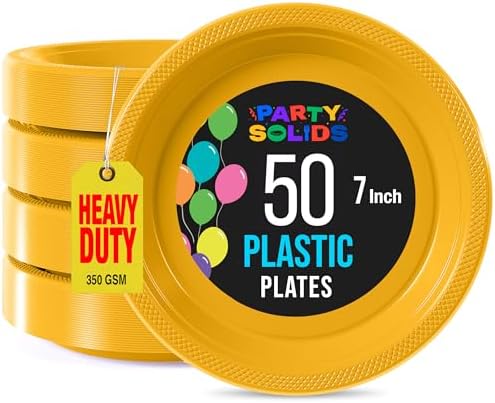 Party Solids 33% Thicker Yellow Plastic Plates 7" Cake Plates 50 Pcs by Exquisite