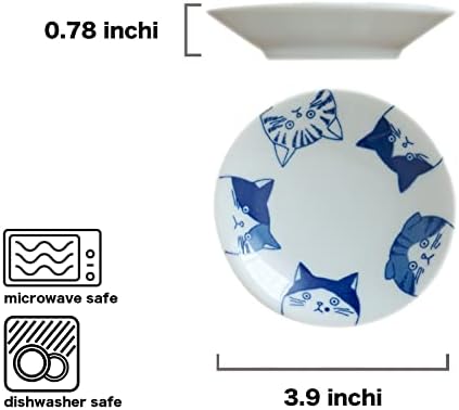 Japanese Cat Design Ceramic Small Plates - Set of 4 - Great for Sushi, Dips, & Desserts, Cat Quintet - Image 3