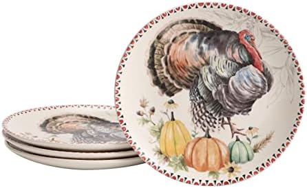 Bico Blessing Season Salad Plates Set of 4, 8.75 Inch Ceramic Dessert Plates for Salad, Appetizer, Side Dishes, Microwave and Dishwasher Safe, Gift for Housewarming and Thanksgiving by Bico
