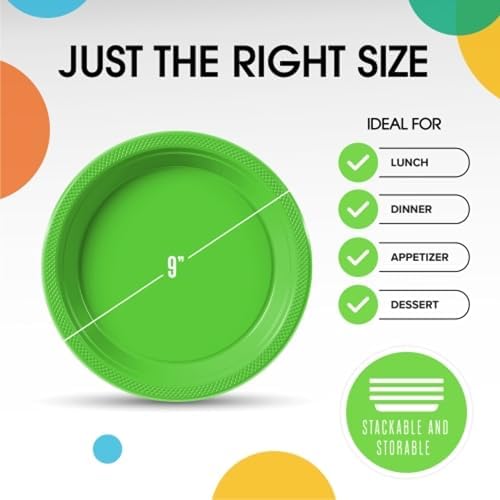 Party Solids Sturdy Lime Green Plastic Plates 9" Party Plates 50 Pcs - Image 3