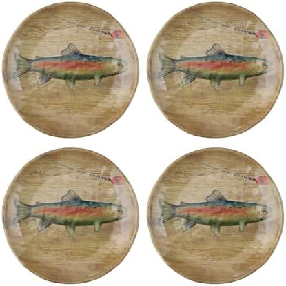 UP Trout Melamine Round Dessert Plates, Small Serving Plates, for Appetizer, Snacks, and Side Dishes, Beige, 6 Inch, Set of 4 by UPware