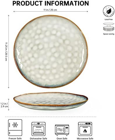 Henten Home Ceramic Dinner Plate Set, 11 Inch Porcelain Pizza, Pasta, Salad Plates, Irregular Shape Steak Plates Set of 4, Stoneware Serving Dishes for Kitchen (White) - Image 2