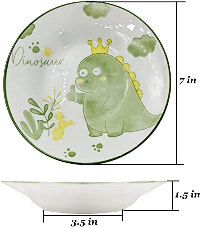 Set of 5 Porcelain Plates with Dinosaur Pattern, 7 inch Large Dessert Salad Ceramic Dinner Plates, Serving Pasta Dishes for Steak, Pasta, Pizza, Appetizer (Dishwasher & Microwave Safe) - Image 2