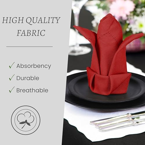 TWINY threads Set of 12 100% Cotton Cloth Napkins, 18"x18", Reusable, Red - Image 3