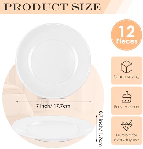 Set Of 12 7 Inch Porcelain Dessert Plates, White - Image 2