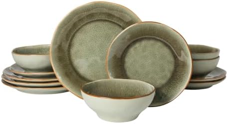 Gibson Elite Plates and Bowls Set, 12 Piece Dinnerware Set for 4, Sage by GibsonHomewares