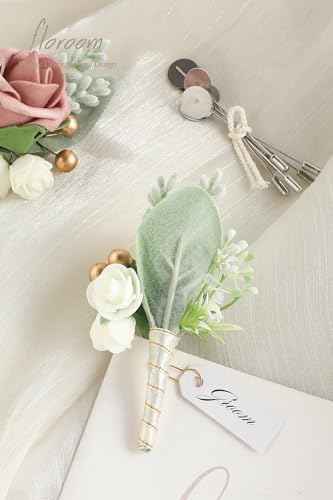 Floroom Set of 6 Dusty Rose & Ivory Foam Rose Boutonnieres with Pins for Men Wedding for Groom Groomsmen Wedding Ceremonies Anniversaries Formal Dinners Parties Proms - Image 5
