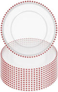 12 Pack Clear Charger Plates Bulk Wedding, 13 Inch Plastic Round Dinner Chargers with Red Beaded Rim, Acrylic Round Decorative Plates for Wedding Party Home and Tabletop Decor (Red) by Tomeurperf