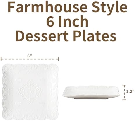 White Small Dessert Plates Set of 4,Ceramic Dinner Plates 6 Inch for Appetizer, Fruits, Cake, Microwave Safe,Christmas Gift,Relief Style - Image 2