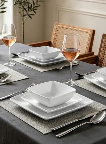 Ceramic Dinnerware Sets for 3, 9-Piece Square Plates and Bowls Sets - Image 2