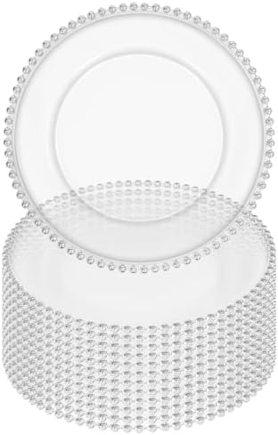 12 Pack Clear Charger Plates Bulk Wedding, 13 Inch Plastic Round Dinner Chargers with Silver Beaded Rim, Acrylic Round Decorative Plates for Wedding Party Home and Tabletop Decor (Silver) by Tomeurperf