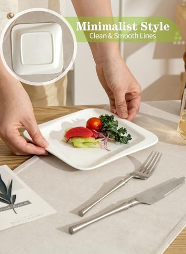 7.3 Inch Square Porcelain Dessert Plates, 10 Pieces, White - Image 6