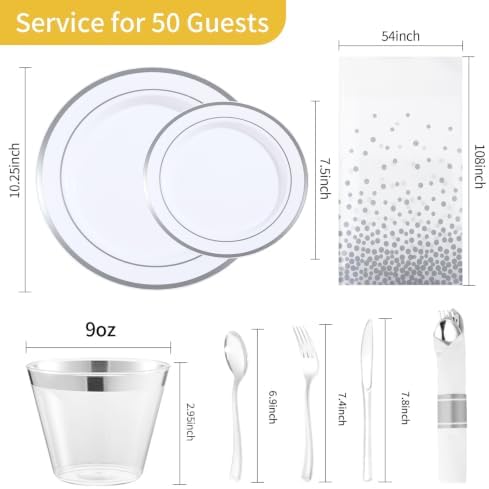 Goodluck 352 Piece Silver Plastic Dinnerware Set for 50 Guests - Image 3