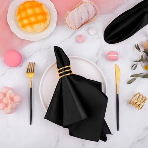 MCEAST Satin Cloth Napkins and Napkin Rings Set of 8, Smooth Fabric Table Napkins and Napkin Holder for Wedding, Birthday Dinner Party, Family Gatherings, Table Decor (Black, 17 x 17 Inches) - Image 4