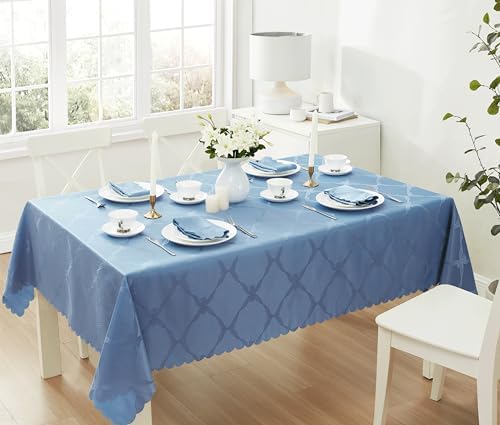 Newbridge Ribbons and Bows Damask Fabric Tablecloth, Blue, 60 x 102 Inch Rectangle, Wrinkle & Stain Resistant Table Cover - Image 6