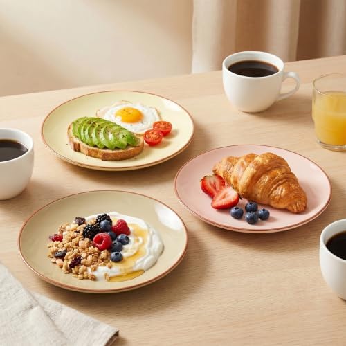 Dinner Plates Set of 6, 8 Inch Scratch Resistant Ceramic Plates, Pasta Plate, Salad Plate, for Main Course, Dishwasher and Microwave Safe, Warm Multicolor - Image 5