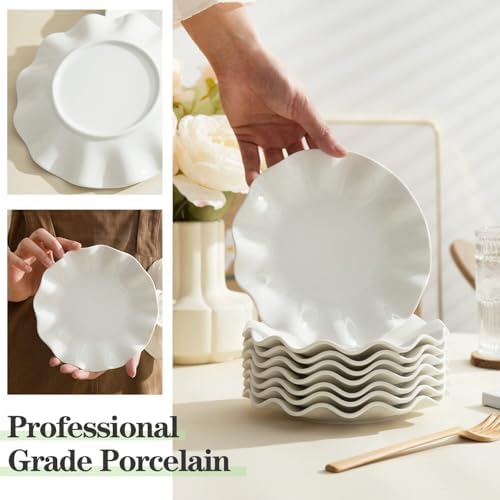 7 Inch Porcelain Small Dinner Plates, Set of 12, White Appetizer Plates, Wave Rim Dessert Salad Plate, Serving Dishes for Cake, Snack, Ice Cream, Waffles, Microwave, Oven, Dishwasher Safe - Image 4