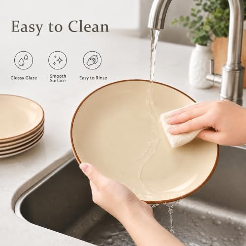 Dinner Plates Set of 6, 10 Inch Scratch Resistant Ceramic Plates, Pasta Plate, Salad Plate, for Main Course, Dishwasher and Microwave Safe, Warm Multicolor - Image 4