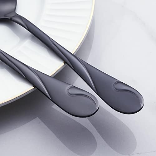 Black Dinner Spoon Set, Seeshine 7.6-inch Stainless Steel Shiny Black Soup Table Spoon Silverware, Set of 6 - Image 4