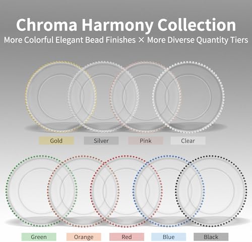 12 Pack Clear Charger Plates Bulk Wedding, 13 Inch Plastic Round Dinner Chargers with Clear Beaded Rim, Acrylic Round Decorative Plates for Wedding Party Home and Tabletop Decor - Image 7