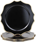 Black Chargers for Dinner Plates, 13 Inch Scalloped Plastic Decorative Table Charge Service Plates Set of 6 for Wedding, Holiday, Thanksgivng, Christmas by Omuriko
