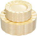 120PCS Yellow Plastic Plates, Wavy Plates with Gold Rim by QualQuot