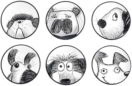 Bico Doodle Pawtrait Ceramic Appetizer Plates Set of 6, 6 Inch Small Dessert Plates for Snacks, Salad, Tablescape, Microwave and Dishwasher Safe, Gift for Housewarming and Thanksgiving by Bico