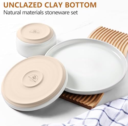 LIANYU 18-Piece Dinnerware Sets for 6, Stoneware Dinner Plates and Bowls, Kitchen Dining Dishes Set, Dishwasher & Oven Safe, Snowy White - Image 2